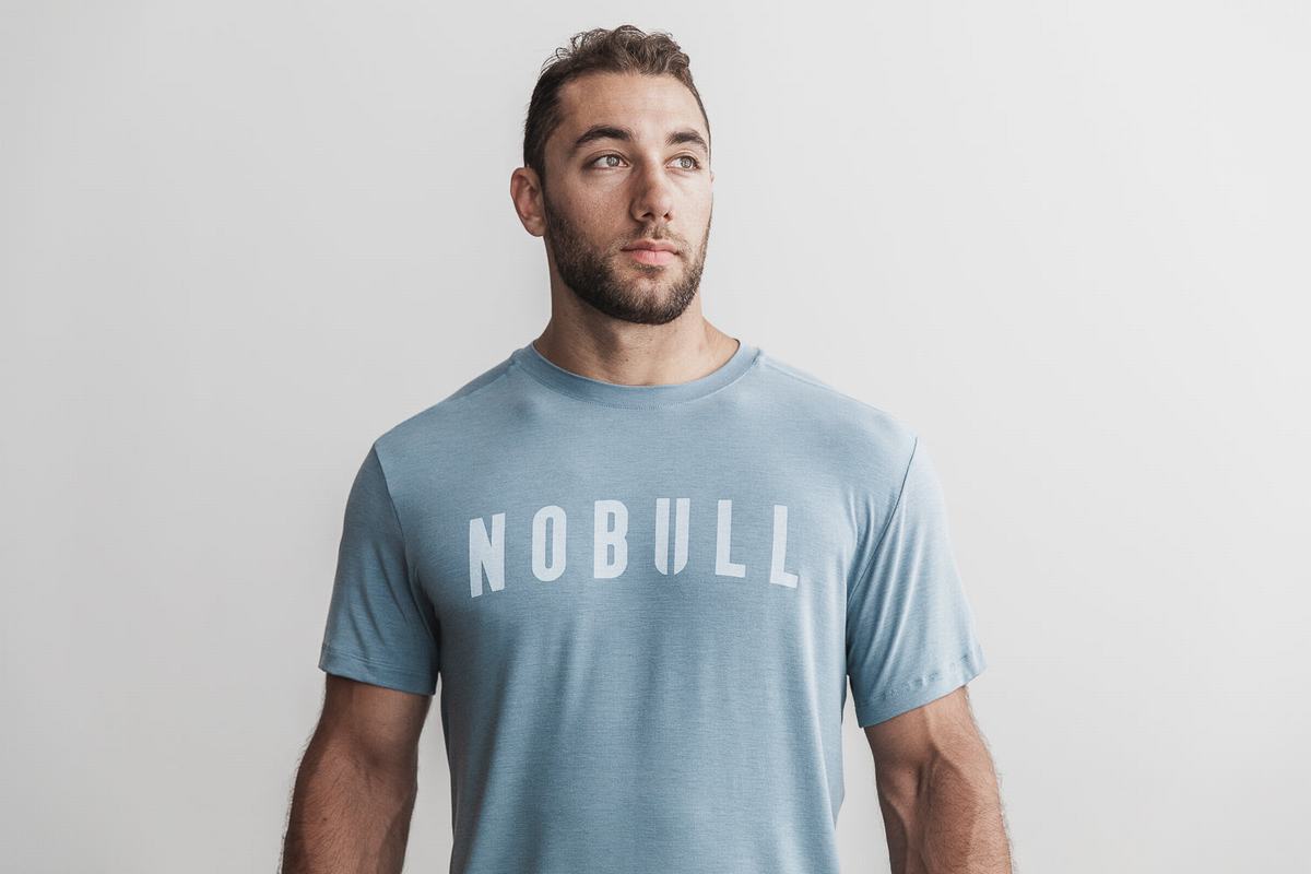 Nobull Men's T Shirts Blue | Australia (SJ8259)